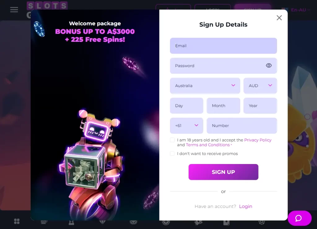 Sign Up Form for New Players